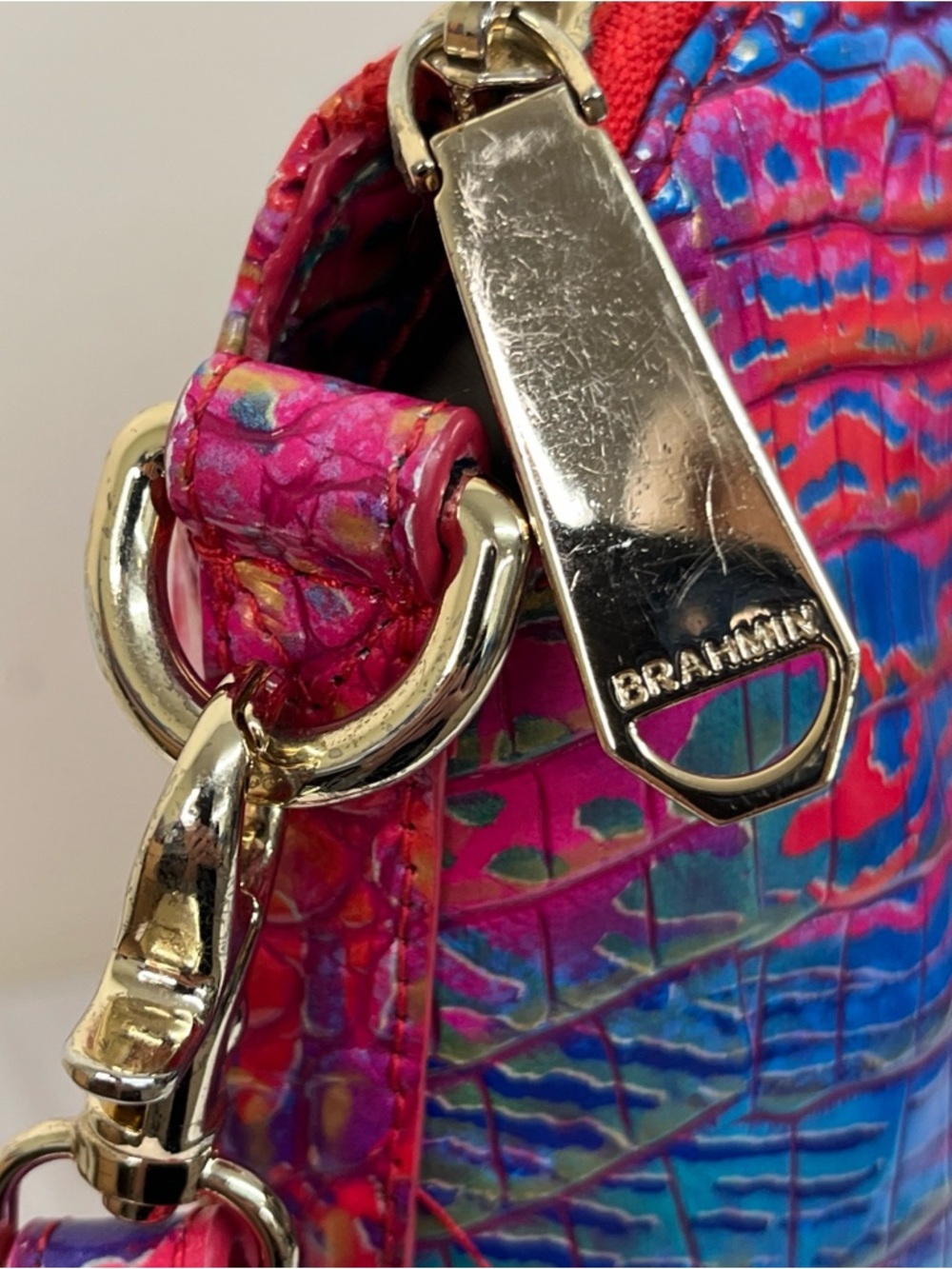 Brahmin Rainbow Fish Melbourne Duxbury Satchel Leather Pink Charm Coastal Preppy - Picture 5 of 14